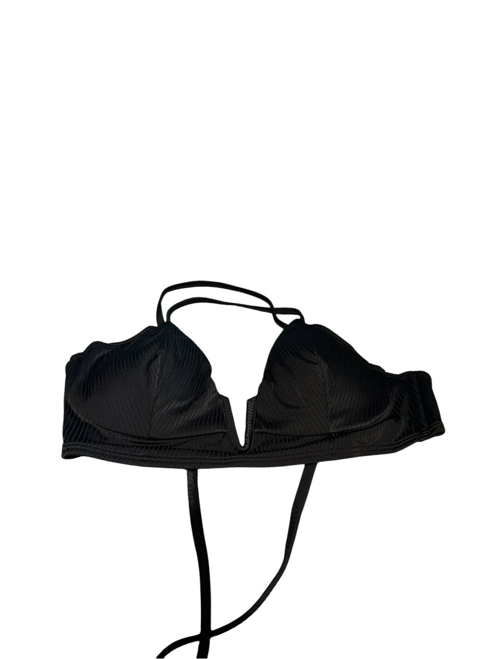 Black Ribbed V-Notch Bikini Top
